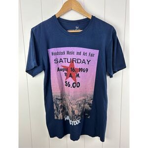 Woodstock Navy Blue‎ Ticket Tee Size S Cotton Made in Haiti